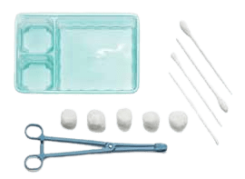 Vienkartinis rinkinys kolonoskopijai (plastikinis padėklas, pagaliukai su neaustine medžiaga, tvarsčiai)