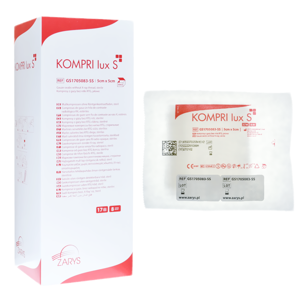 „KOMPRI LUX” sterilūs gaziukai  5 x 5 cm, 50 vnt.