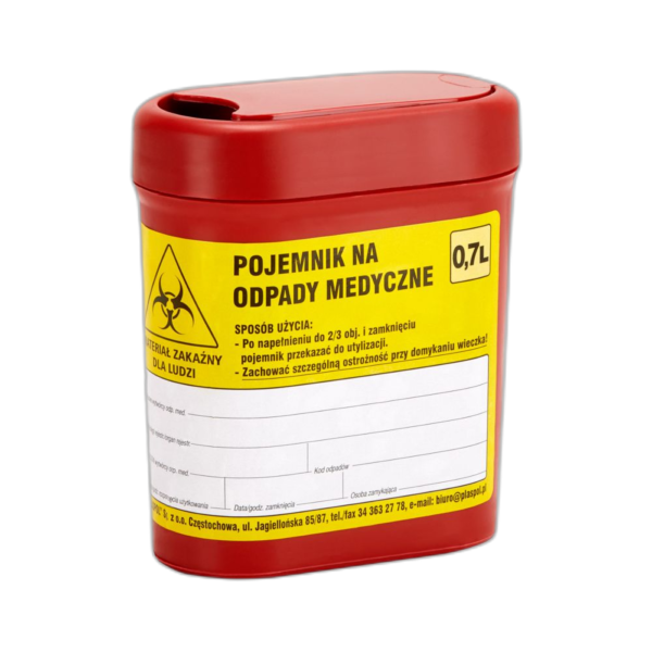 Medicininių atliekų konteineris 0,7 L, raudonas, 1 vnt.
