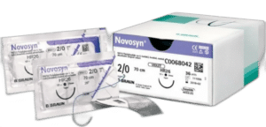 „Novosyn 0” absorbciniai chirurginiai siūlai, violetinės spalvos HR26s 70 cm 1/2 apskritimo