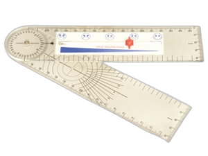 Goniometras su skausmo skalės liniuote