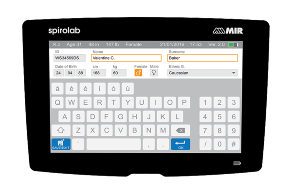 Spalvotas spirometras ‘Spirolab’ su spausdintuvu, oksimetrija ir daugkartinio naudojimo turbininiu srauto matuokliu
