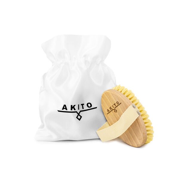 Masažo šepetys, sausas kūno šepetys – buko mediena + agavos pluoštas „Akito”