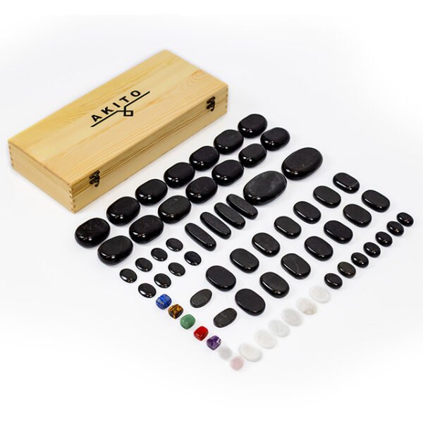 „Akito“ bazalto masažiniai akmenys – 64 vienetų rinkinys