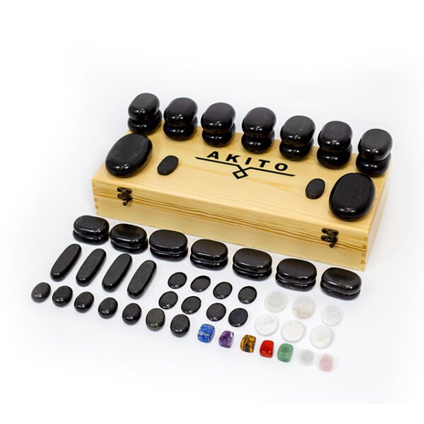 „Akito“ bazalto masažiniai akmenys – 64 vienetų rinkinys