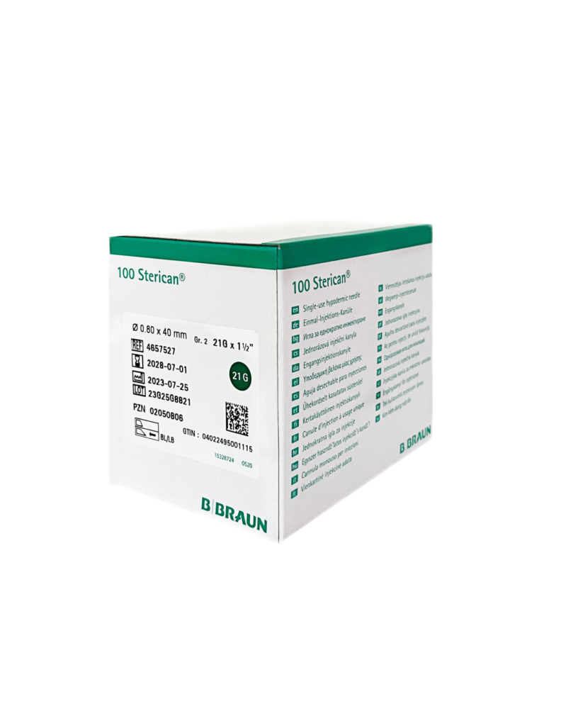 Sterican kaniulės – žalios Ø 0,80 x 40 mm 21G / 100 vnt.