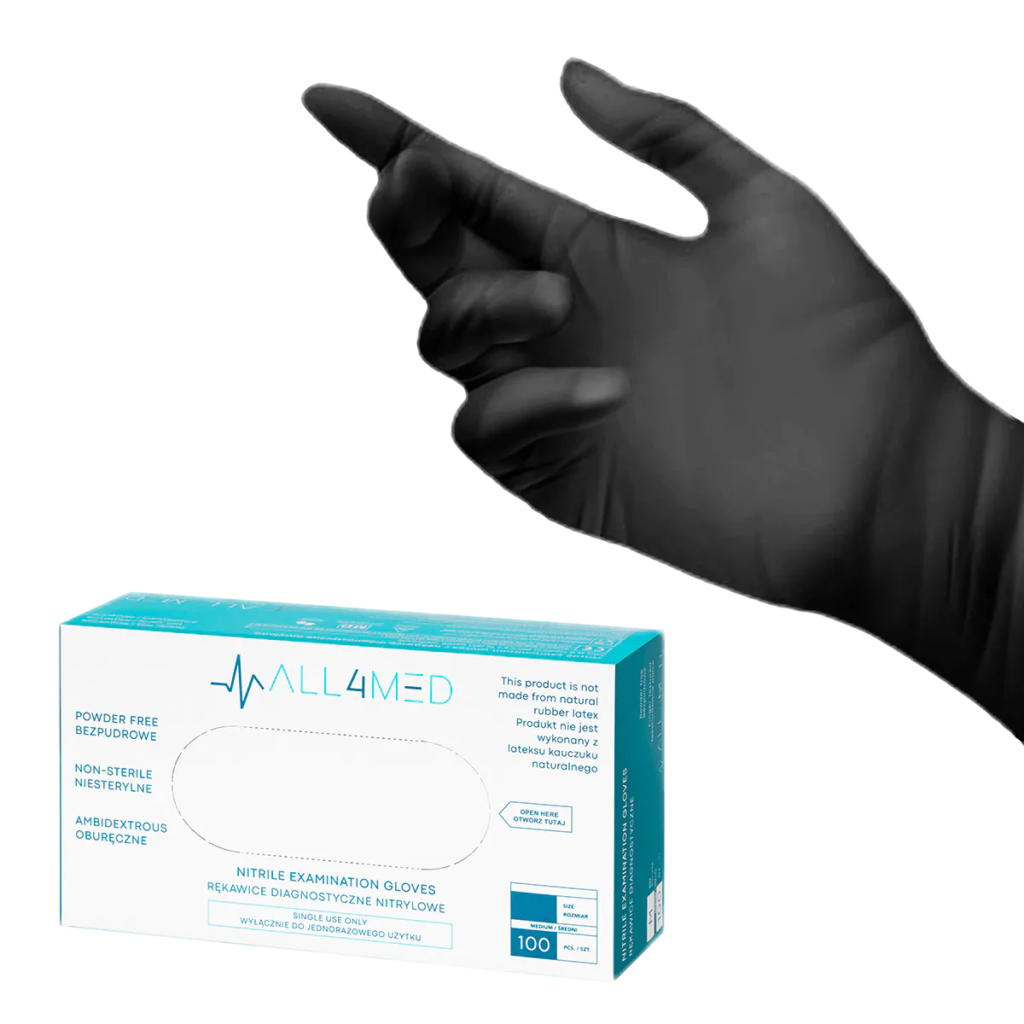 „All4med” vienkartinės nitrilinės pirštinės, juodos spalvos, M dydis