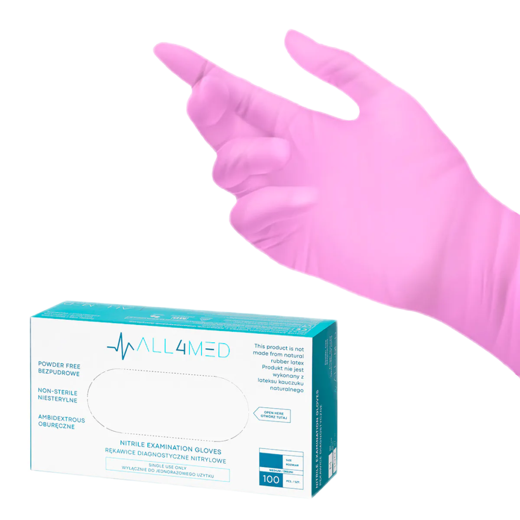 „All4med” vienkartinės nitrilinės pirštinės, rožinės spalvos, S dydis