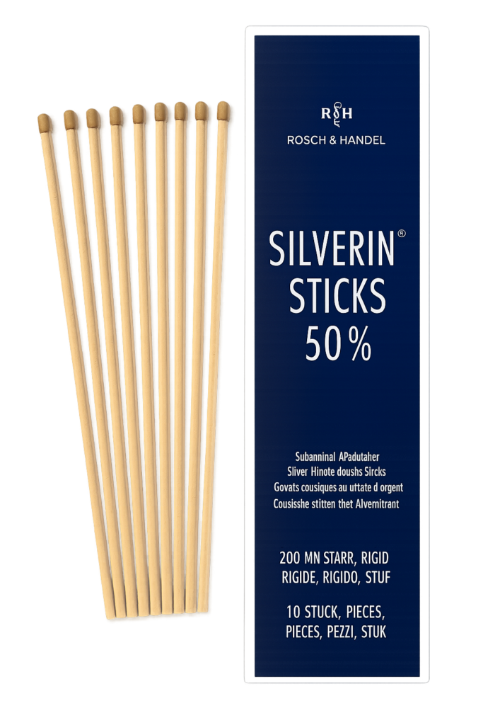 SILVERIN® pagaliukai 50 % su sidabro nitratu 200 mm, kieti, 10 vnt.