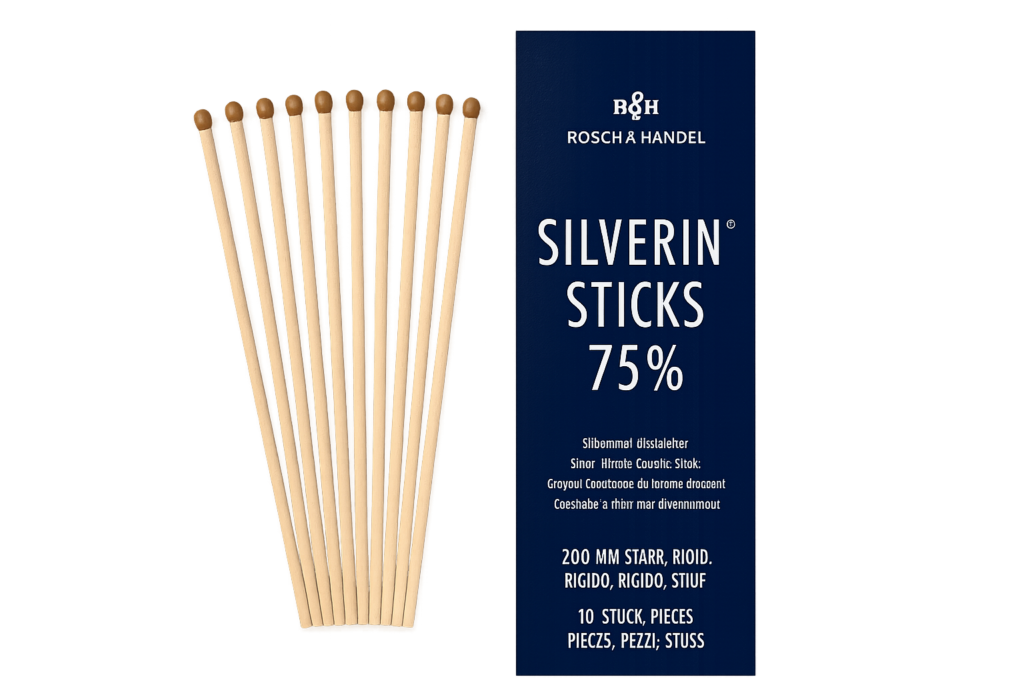 SILVERIN® pagaliukai 75 % su sidabro nitratu 200 mm, kieti, 10 vnt.