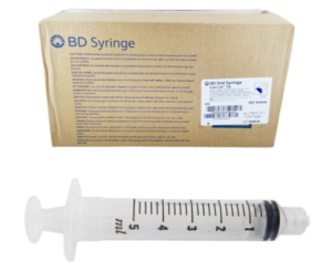 3 dalių švirkštas „BD Plastipak” 5 ml,  luer lock, 125 vnt.