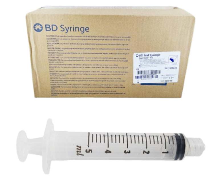 3 dalių švirkštas „BD Plastipak” 5 ml,  luer lock, 125 vnt.