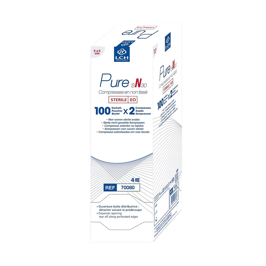 Sterilūs neaustiniai kompresai „PURE sN”, 100 pak. po 2 vnt.
