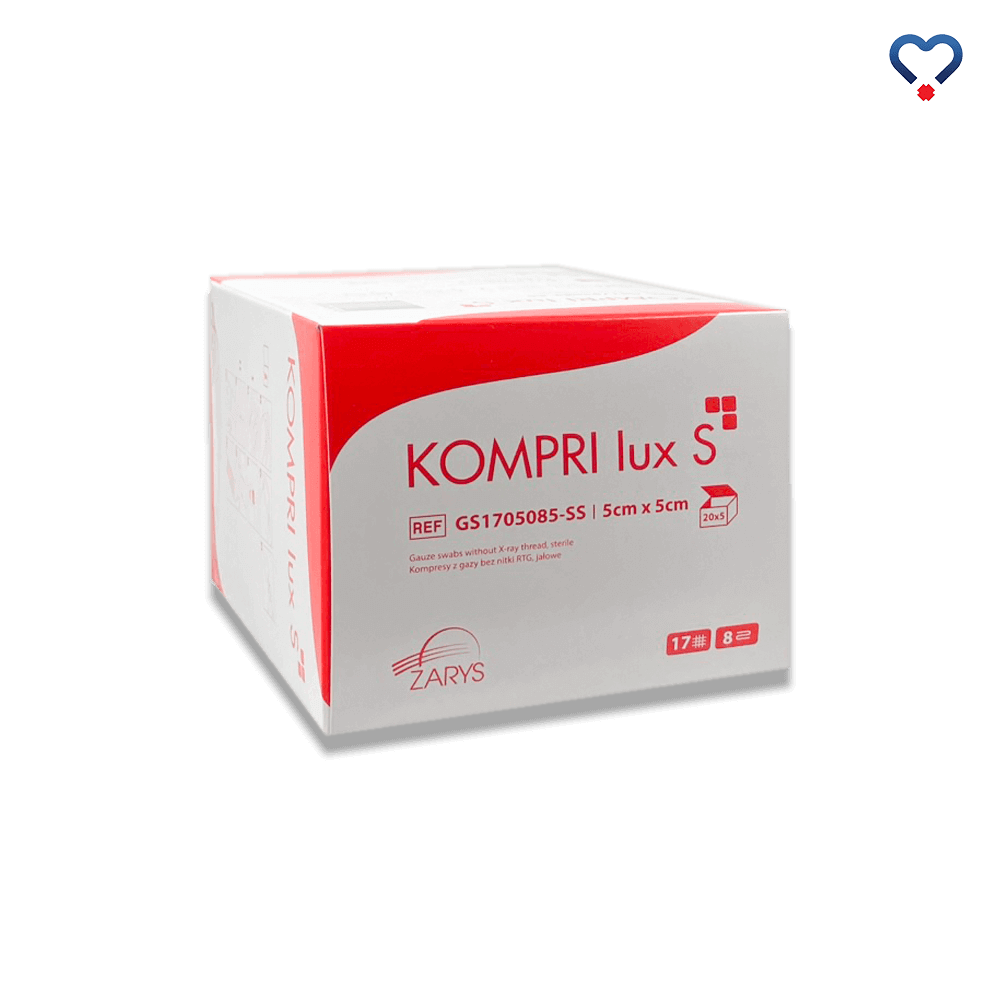 Sterilūs gaziukai 5x5cm „KOMPRI LUX S” (20 maišelių po 5 vnt.)