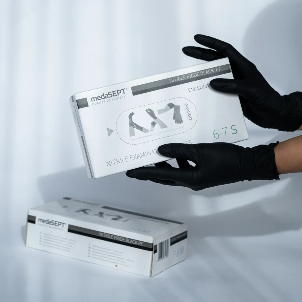 Nitrilinės pirštinės „Medasept”, juodos, M dydis, 100 vnt.