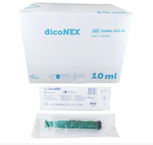 3 dalių švirkštai „DICONEX“ 10 ml  „LUER LOCK“ (100 vnt.)