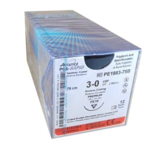 ATRAMAT PGA RAPID 3/0 PE-19 absorbuojamas chirurginis siūlas, 75 cm, 3/8 apskritimo atvirkščiai pjaunanti adata