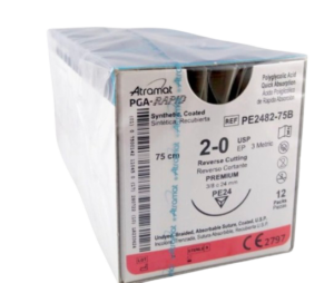 ATRAMAT PGA RAPID 2/0 PE-24 absorbuojamas chirurginis siūlas, 75 cm, 3/8 apskritimo atvirkščiai pjaunanti adata