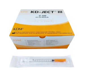 KD-JECT III insulininiai švirkštai U-100 0,5 ml su adata 29G, 100 vnt.